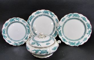 Collection of Green Dragon dinner wares to include 6 main & 6 side plates, a lidded tureen, 2 graded