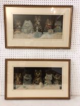 After Louis William Wain (British, 1860-1939) - Two 20th century chromolithographs depicting cats