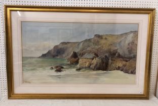 William Casley (British, 1852-1918) - A rocky coastal scene, possibly Cornwall, signed below,