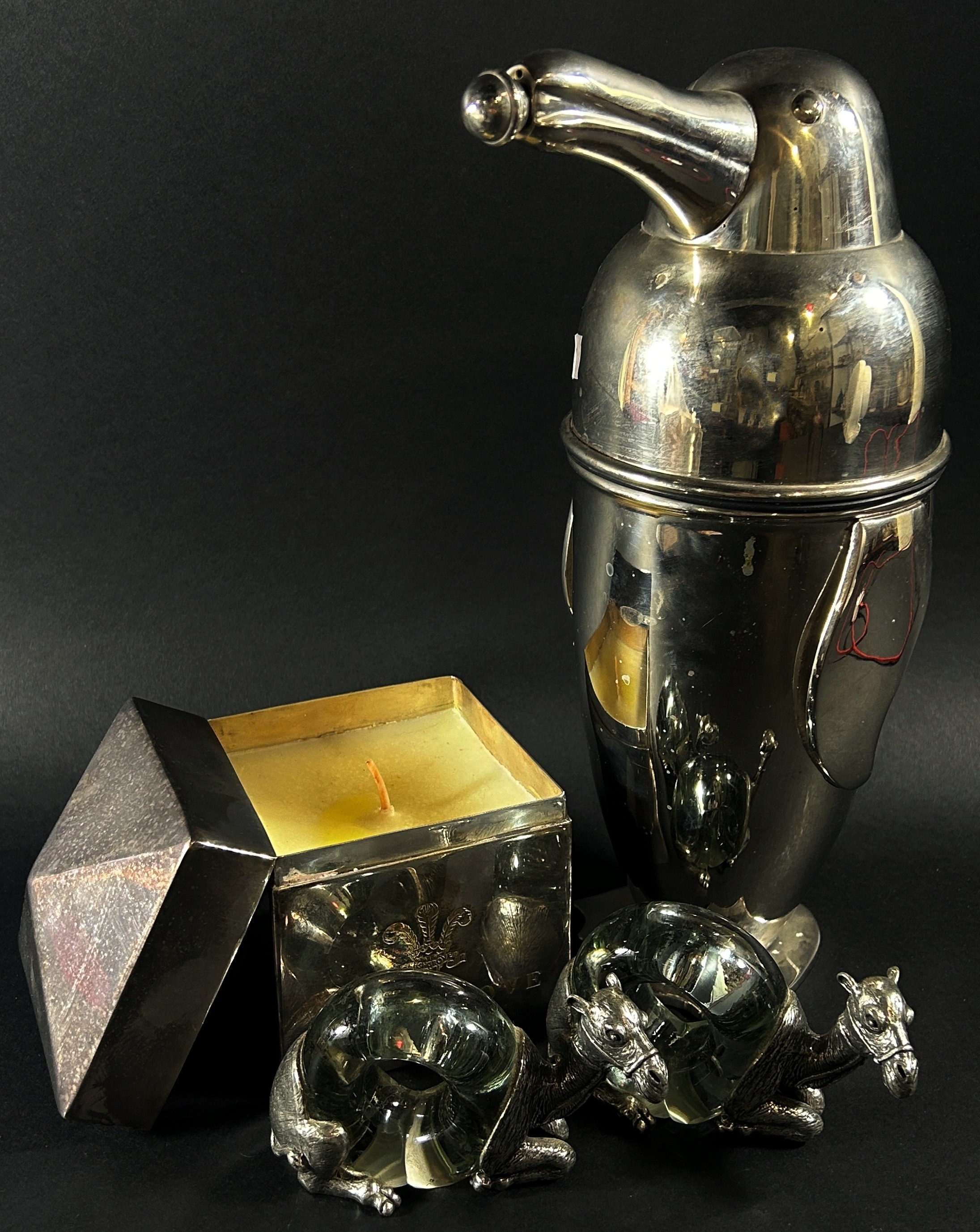 A mixed decorative collection to include four bottle green bottles with metal sleeves a pair of - Image 3 of 3