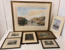 A group of six prints and a painting to include: K.S. Todd (British, Contemporary) - View of Clifton