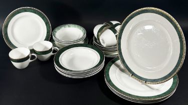 Wedgwood Aegean pattern tablewares with green and gilt banded borders, and a further Royal Doulton