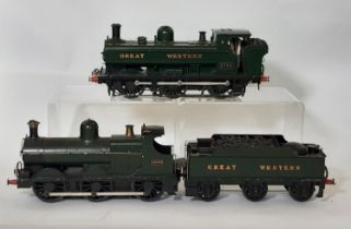 Two well made 0 Gauge GWR electric powered locomotives and a tender comprising 'Dean Goods' Class