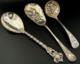 A late Victorian silver sugar sifting spoon with pineapples to the bowl, London 1898, maker