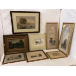 Seven 19th-20th century watercolours and an oil painting, to include: F. Walters - Two landscapes