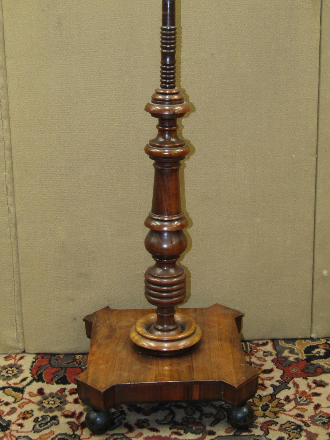 A late Georgian mahogany pole screen on turned column and platform base with tapestry panel, - Image 3 of 4