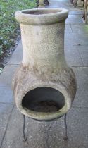 A small chimenea raised on a simple steel stand (af), 66 cm high