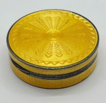 Silver compact, yellow guilloche enamel, gilt interior, maker 'G.S' 1927