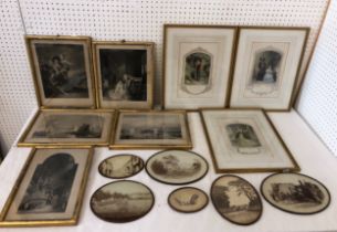 Two sets of engravings with five Victorian photographs, to include: A set of three 19th century