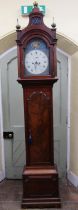 A Georgian mahogany longcase clock the trunk with full length door the arched hood with pagoda