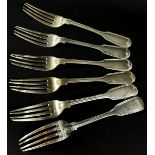 Six Victorian dinner forks and six matching side forks, London 1850, maker Elizabeth Eaton, 32.6oz