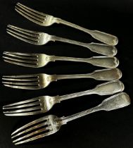 Six Victorian dinner forks and six matching side forks, London 1850, maker Elizabeth Eaton, 32.6oz