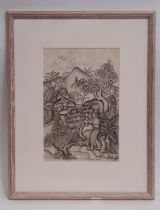 I Ketut Pateh (Balinese, 1904-1981) - Spiritual scene with figures and animals, ink on paper, signed