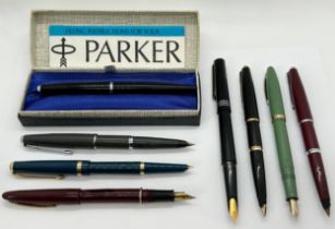 Mixed collection vintage fountain pens, various manufacturers including Sheaffer, Osmiroid, Conway