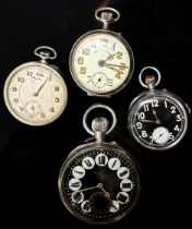 A large continental fob / pocket watch with silver plate case work, black dial with opalescent set