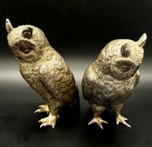 A pair of silver owls, London 925 1999, maker B S E Products, 8cm high.