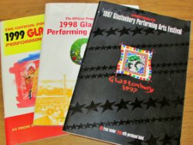 Thirteen Glastonbury leaflets/programs dating from 1997 (featuring The Prodigy & Radiohead) to