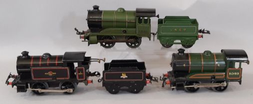 Three clockwork 0 gauge 0-4-0 tank engines by Hornby comprising Locomotive No 501 LNER 1842 with