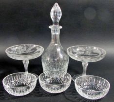 A pair of 18th century fern engraved raised cut glass dishes, six glass cake/fruit stands, a