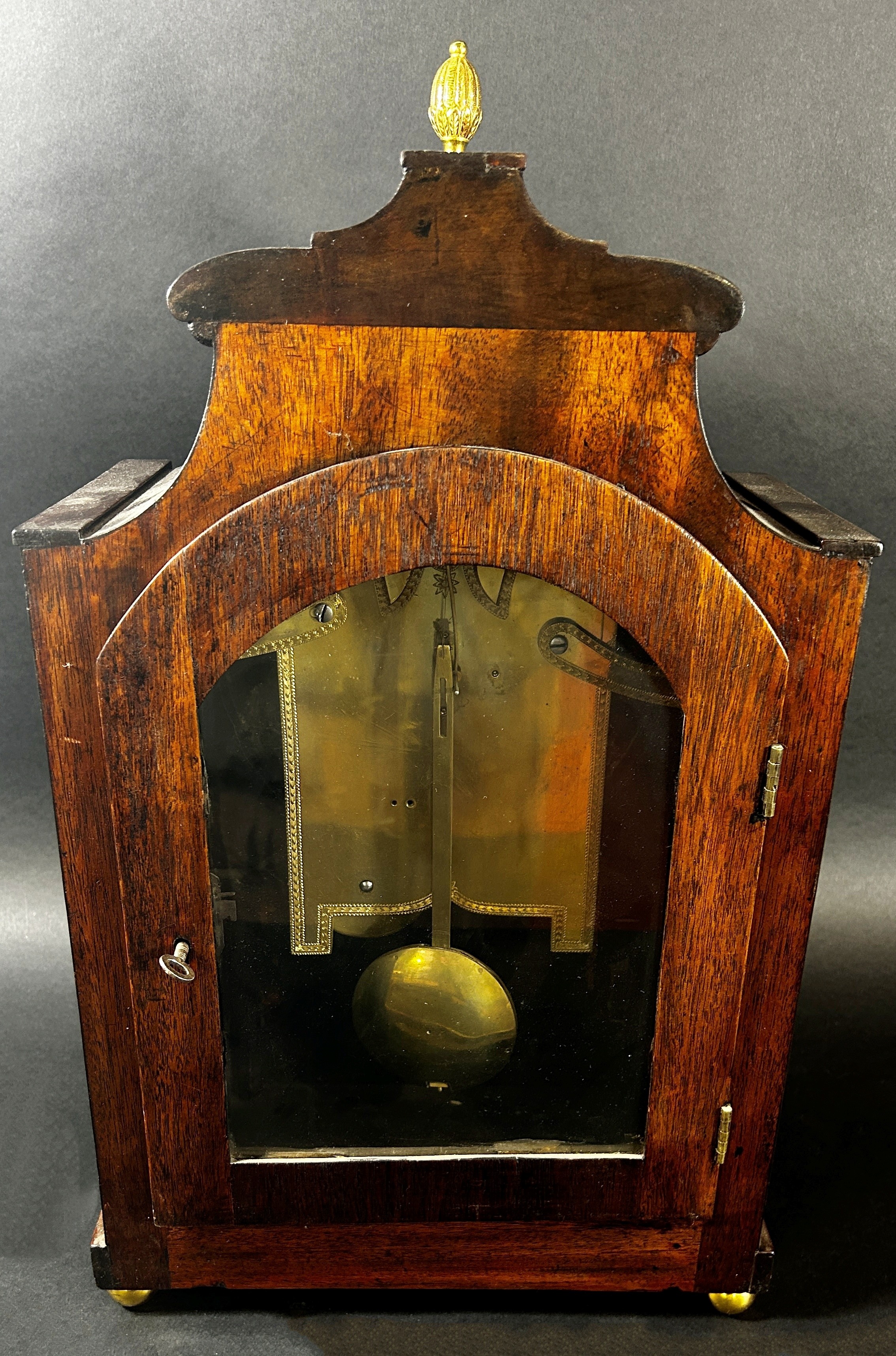 A Regency mahogany bracket clock the case with inlaid brass detail, enclosing a convex painted dial, - Image 4 of 5