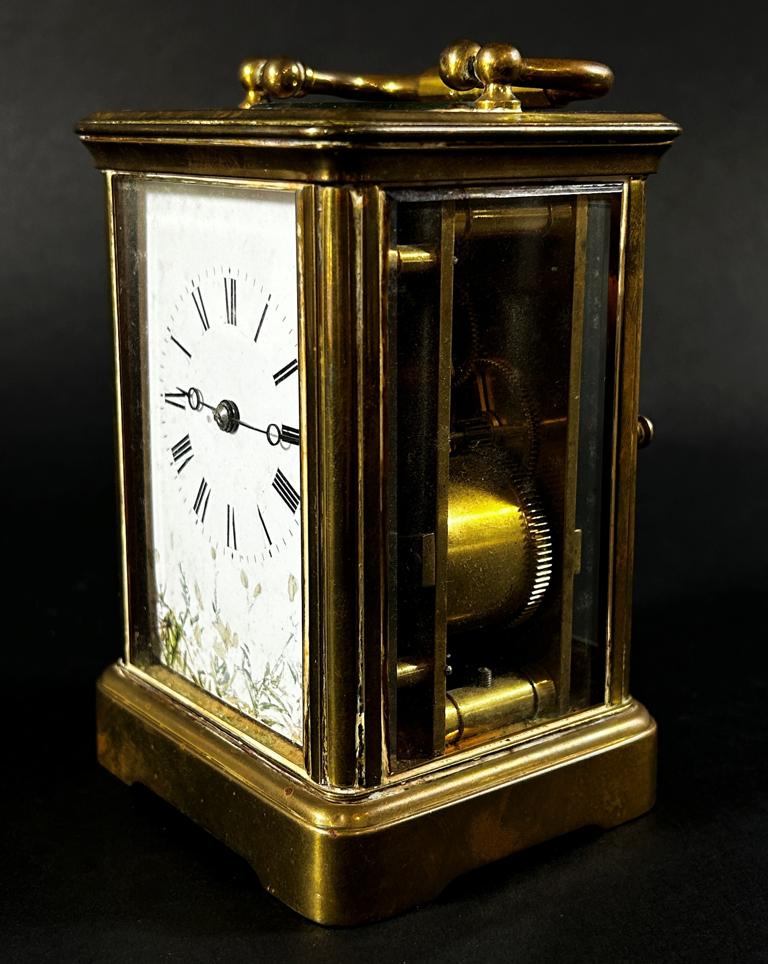 A 19th century carriage clock, the white enamelled dial with further painted detail, with eight - Image 4 of 5
