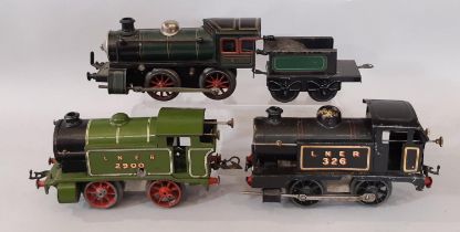 Three 0 gauge 0-4-0 clockwork locomotives comprising KBN/ Bub engine marked 0-35 and tender in