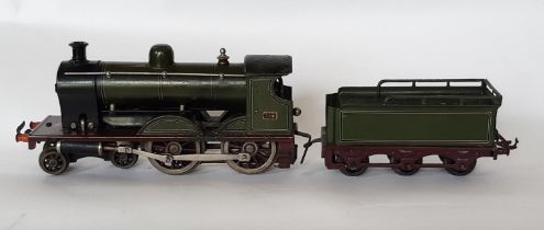 1920's Bing O gauge 4-4-0 live steam locomotive and tender No 3410: GWR green with black and