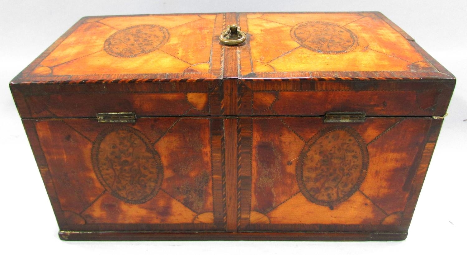 An 18th century satinwood and burr walnut veneered tea caddy, the lid opening to reveal two matching - Image 4 of 4