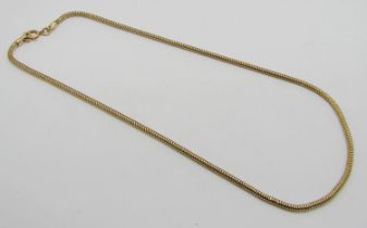 Yellow metal snake chain necklace, clasp stamped '9ct', 42cm L approx, 15.6g