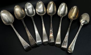 Eight George III silver serving spoons, London 1778, makers William Sumner and Richard Crossley,