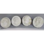 Four grand tour style oval plaster classical profile portraits of Roman dignitaries, after the