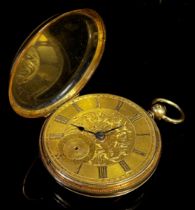 A continental 18ct yellow gold cased fob / pocket watch, two-tone dial with Roman numerals, gross