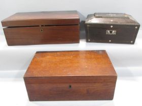 A 19th century sarcophagus sewing box together with two 19th century writing slopes