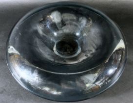 A Schott Zwiesel smoked glass shallow bowl with a rounded downturned rim, maker’s stamp to base,