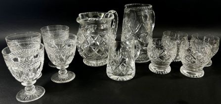 A mixed selection of cut glass table ware including, Brandy glasses, wines, rounded tumblers,