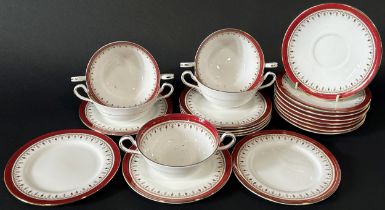 Aynsley red & gilt dinner wares (8 piece, incomplete) including plates, side plates, meat
