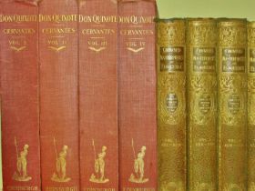 4 volumes of Don Quixote by Cervantes (1906) together with 10 volumes of Crowned Masterpieces of