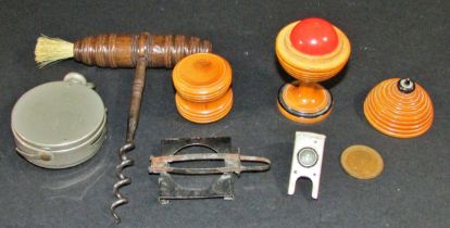 A Houghton's 'Ticka' camera, a Victorian corkscrew and other treen effects