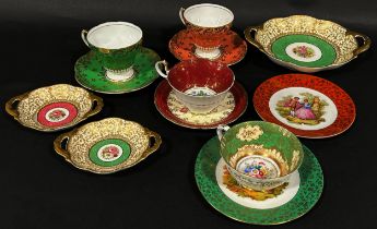 A selection of Crown Staffordshire, Aynsley and other cabinet cups and saucers, silver plated drum