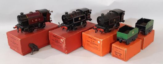 Three clockwork 0 gauge 0-4-0 tank engines by Hornby comprising No 101 LMS locomotive 2270 with key,