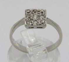 Art Deco platinum diamond set square panel ring, head 7 x 7mm approx, size M, 3.6g