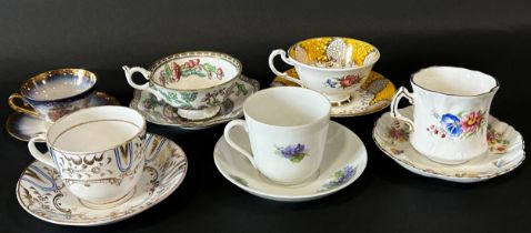 A collection of 19th century tea cups and saucers by Paragon, Old Royal china, Wedgwood, etc, some