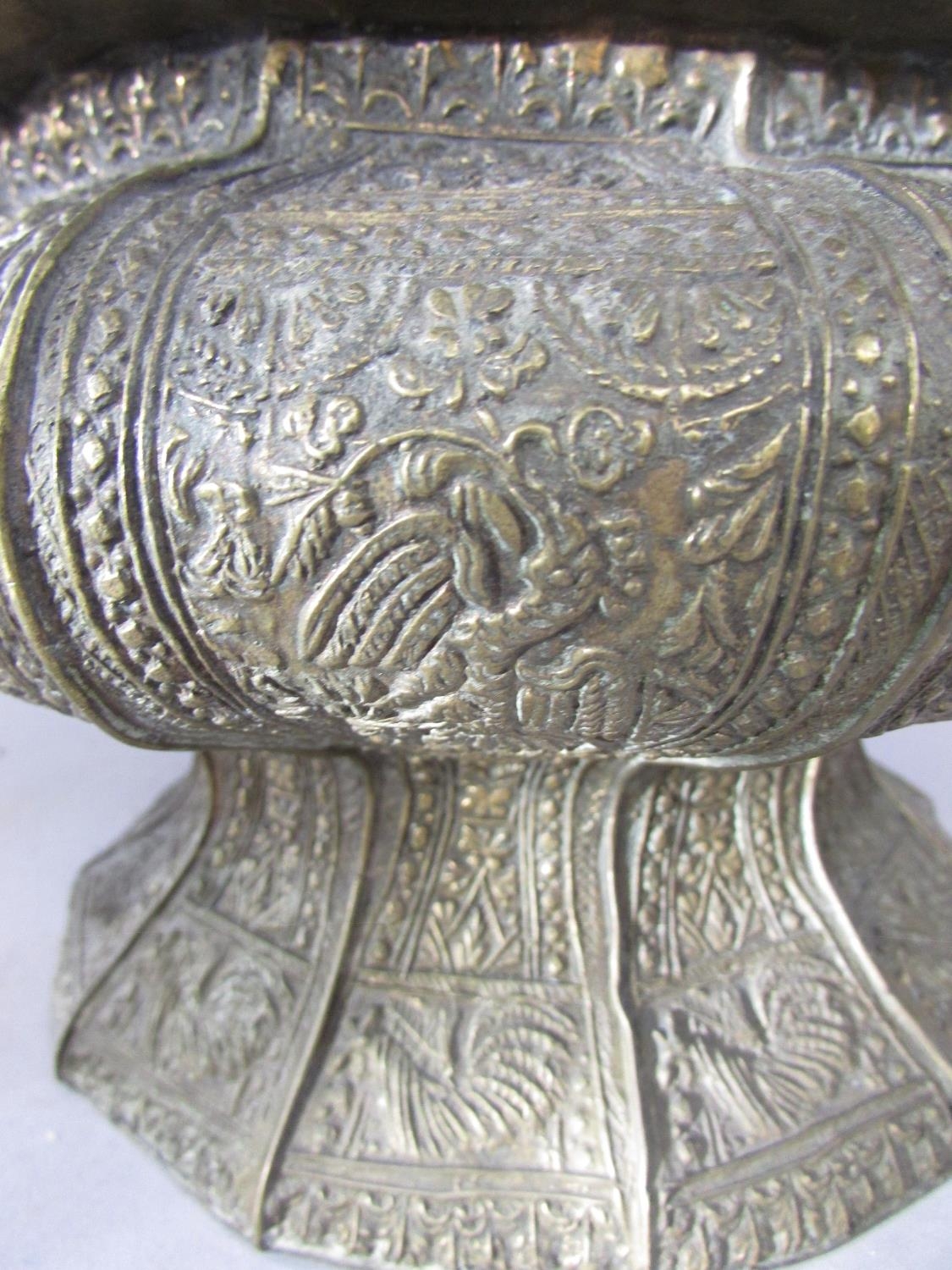 Two Indian brass vessels, both richly engraved with animals and flowers - Image 3 of 5