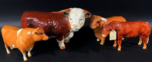 A collection of Beswick and other figures to include a Jersey bull, an Ayrshire bull, border Fine
