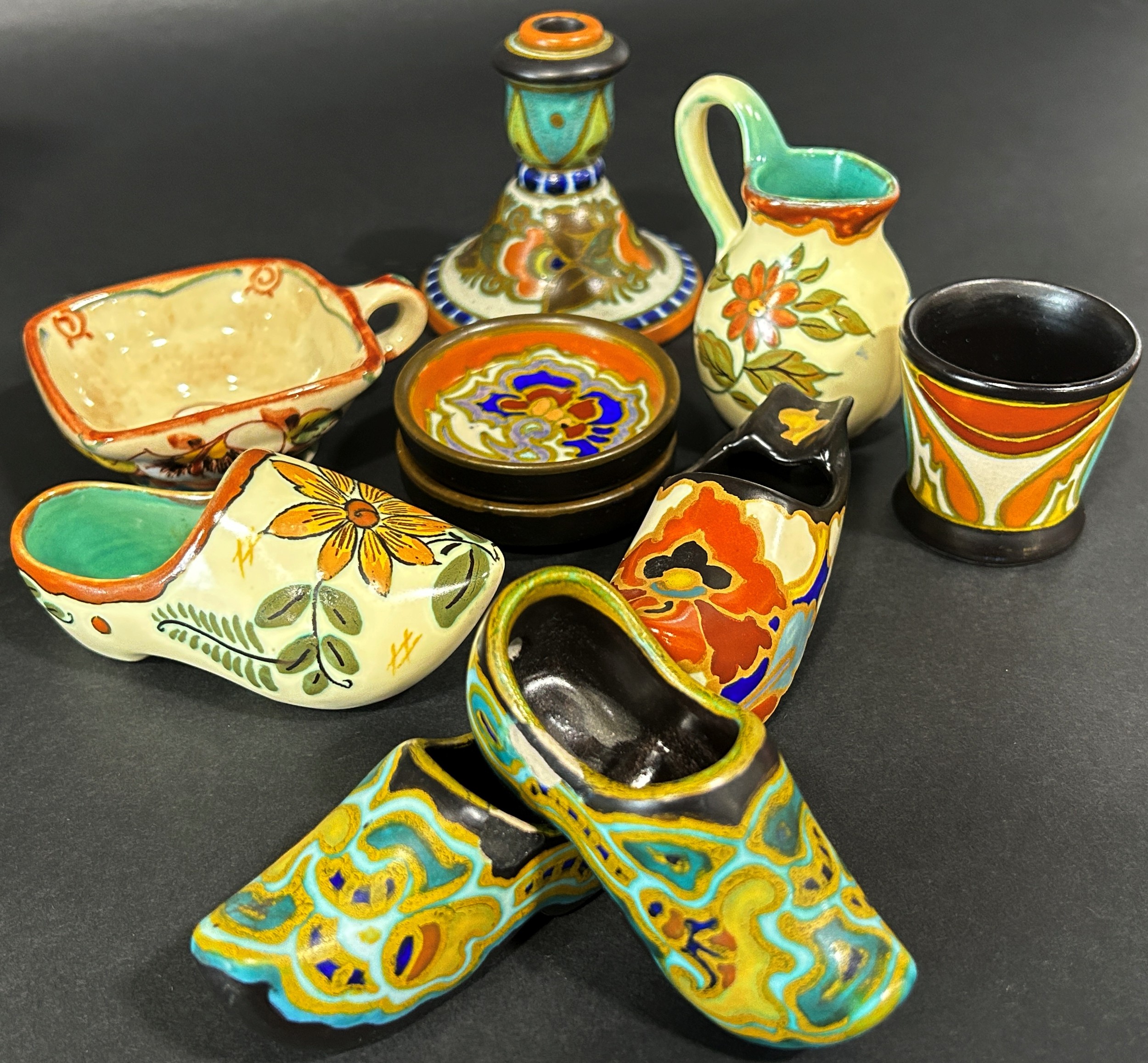 A collection of traditional Gouda ware comprising vases, dishes, small ornamental pieces and seven - Image 3 of 6