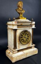 Good quality mid-Victorian period onyx and brass mounted mantle clock with column supports and