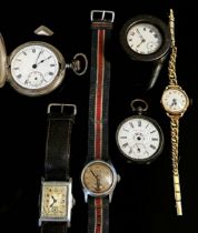 A mixed collection of wristwatches: Kewa military example, with luminous Arabic numerals and hands