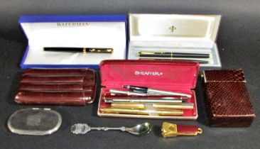 A box containing a collection of miscellaneous pens to include Shaeffer, Waterman, Parker, etc,