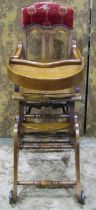 A late 19th century child's timber high chair with adjustable framework
