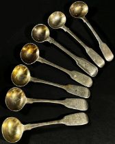 Seven similar 19th century mustard spoons by various makers, 3.3oz approx
